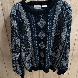 Puritan -Vintage Men's Sweater in Black and Gray Pattern-70’s-80’s